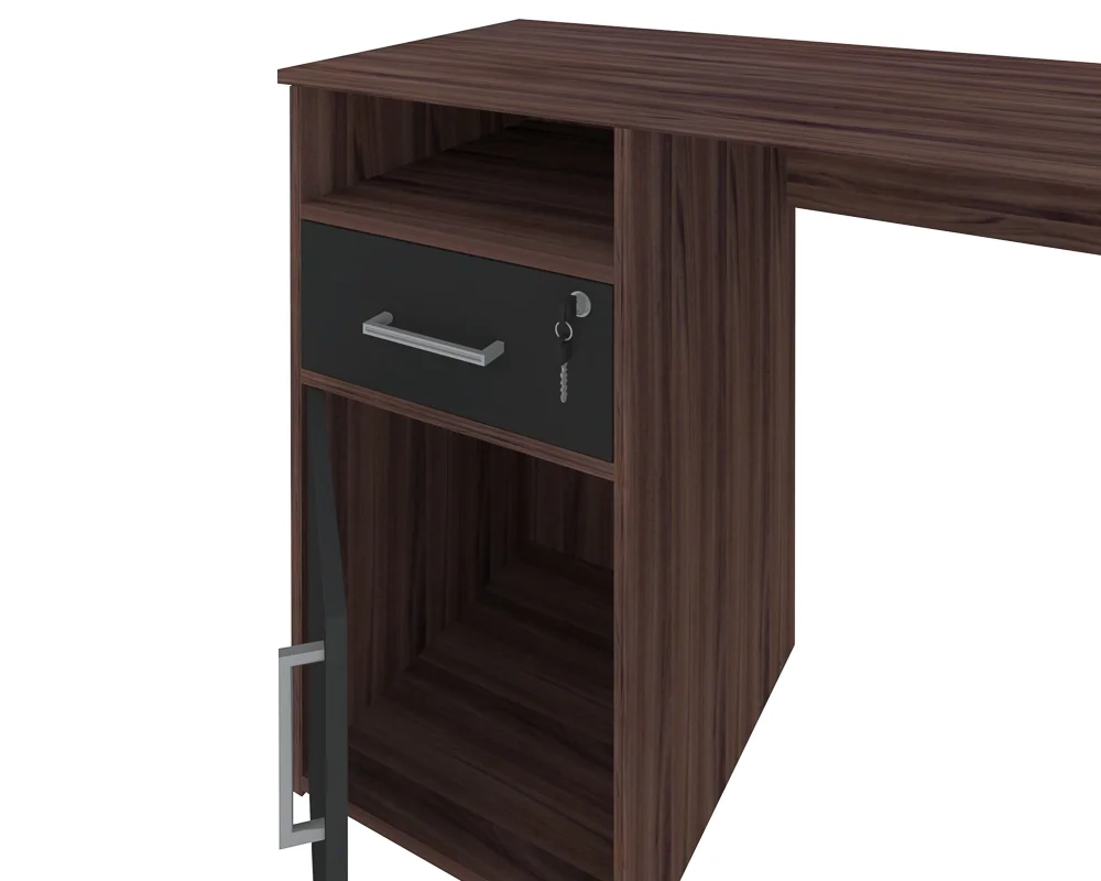 Escrivaninha Mesa para Escritório 1 Porta 1 Gaveta Mobile Hall Ipê/Preto  Artany