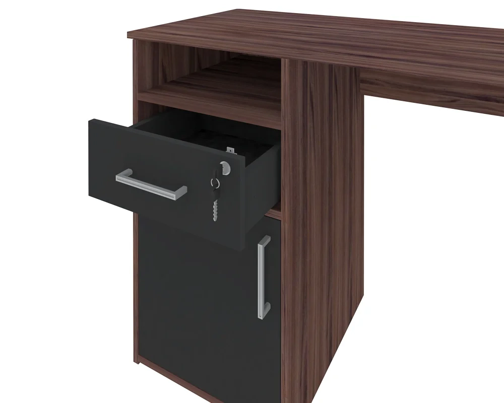 Escrivaninha Mesa para Escritório 1 Porta 1 Gaveta Mobile Hall Ipê/Preto  Artany