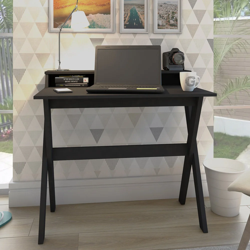 Escrivaninha Mesa para Computador Retrô 3 Nichos Itália Preto  Artany