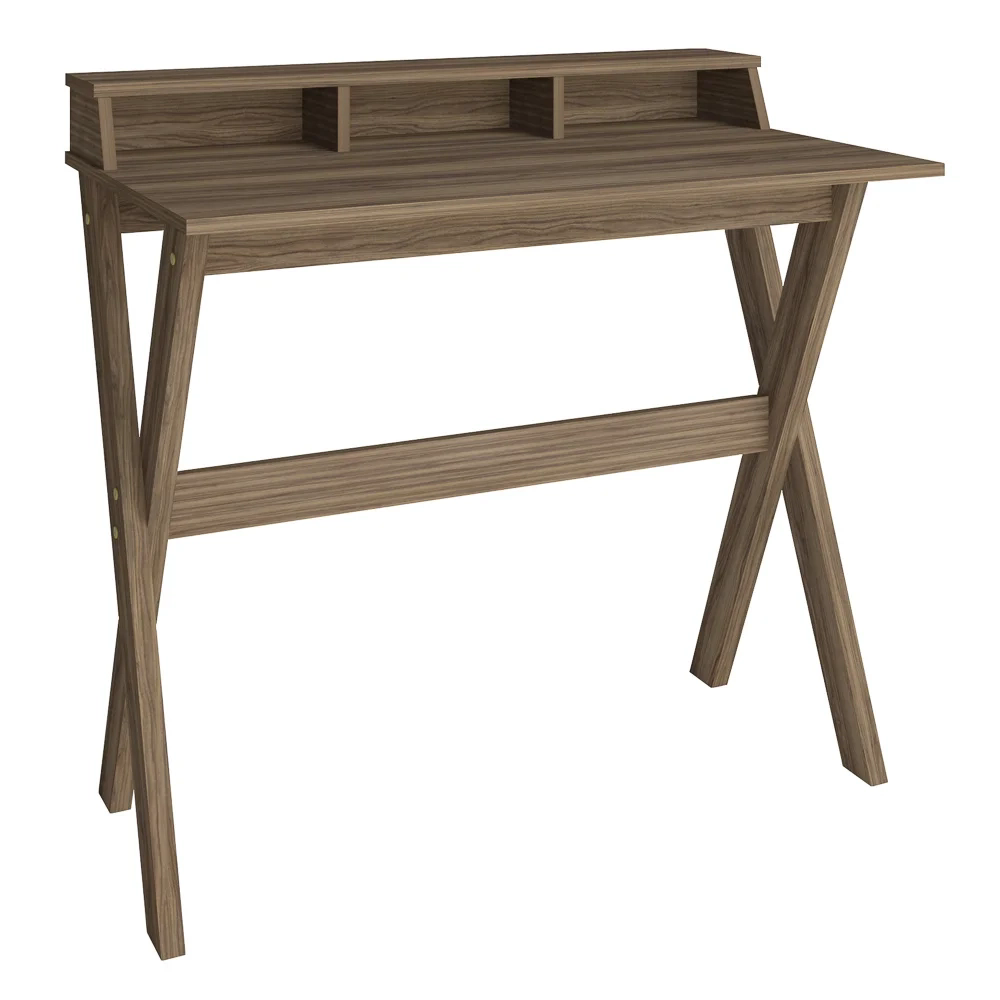 Escrivaninha Mesa para Computador Retrô 3 Nichos Itália Nogal  Artany