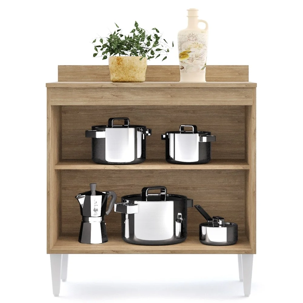 Balcão Gabinete 80cm 2 Portas Hawai Castanho/Cinza - Lumil Móveis