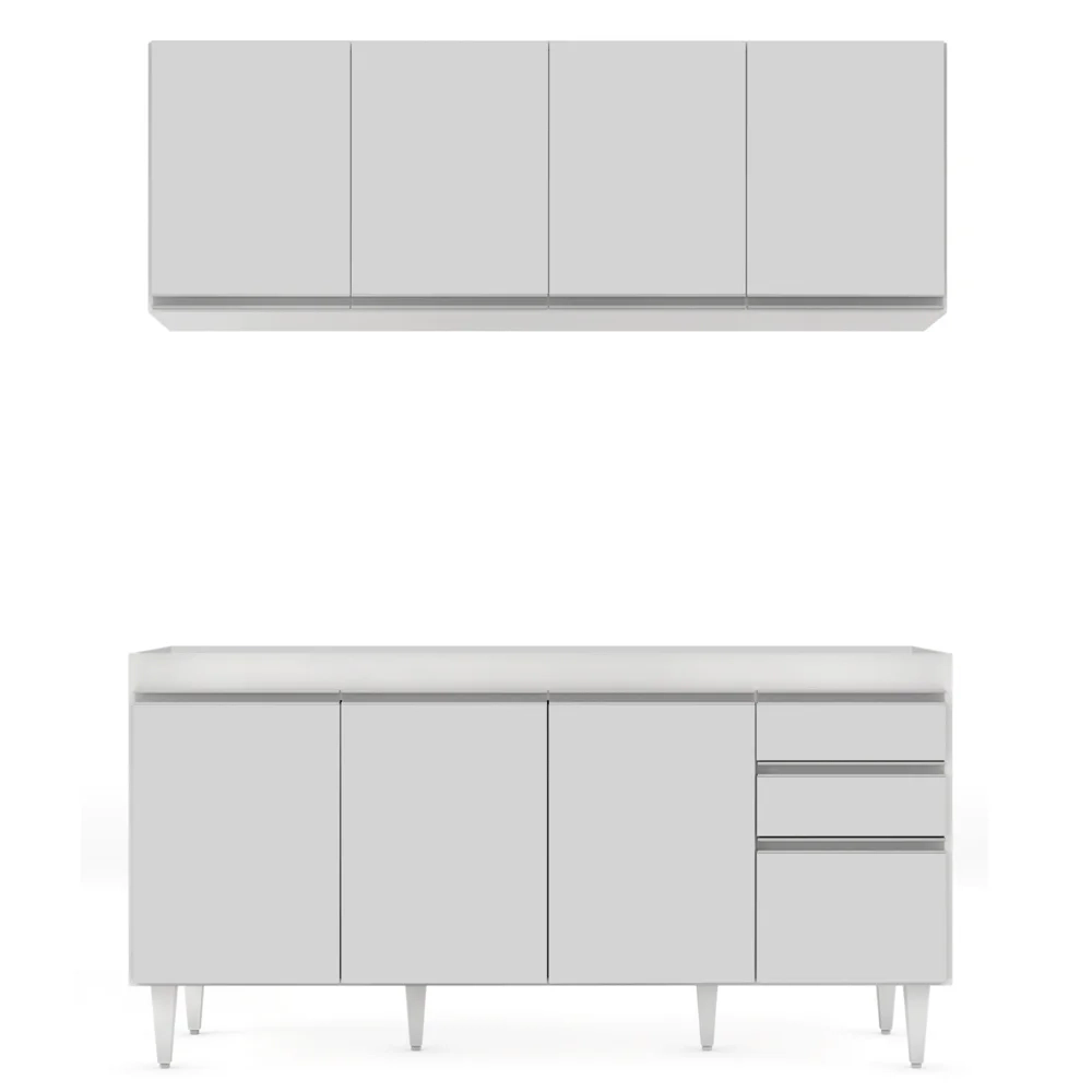 Armário Aéreo Nevada e Balcão Para Pia 160cm Arkansas Branco - Lumil