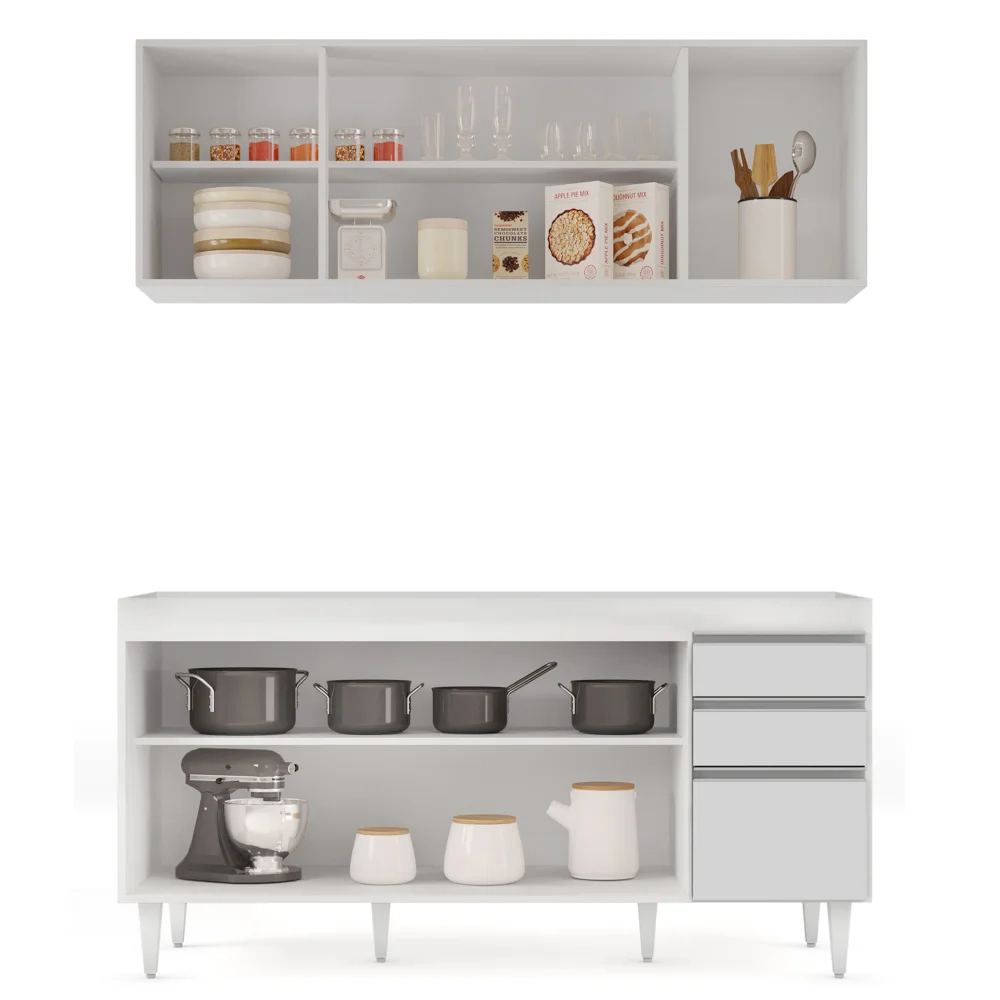 Armário Aéreo Nevada e Balcão Para Pia 160cm Arkansas Branco - Lumil