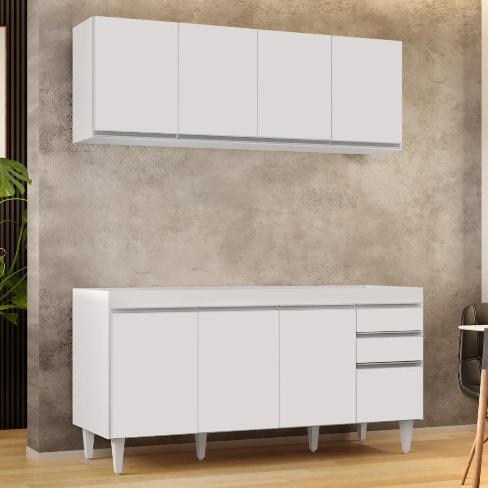 Armário Aéreo Nevada e Balcão Para Pia 160cm Arkansas Branco - Lumil