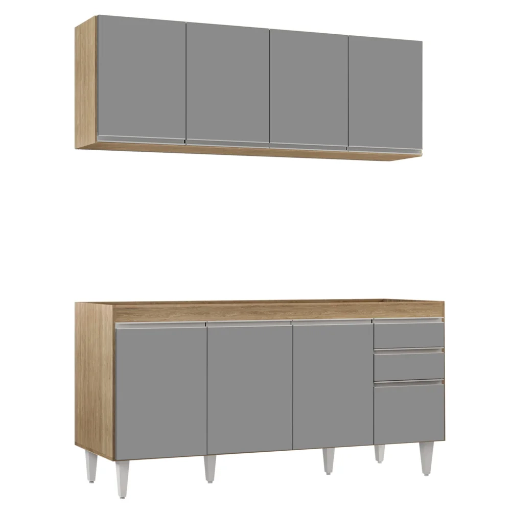 Armário Aéreo Nevada e Balcão Para Pia 160cm Arkansas Castanho/Cinza - Lumil Móveis