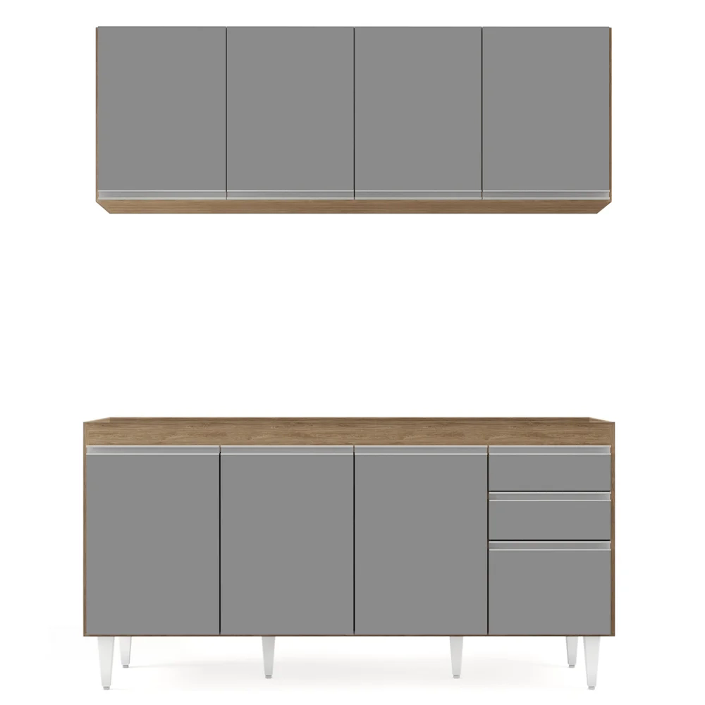 Armário Aéreo Nevada e Balcão Para Pia 160cm Arkansas Castanho/Cinza - Lumil Móveis