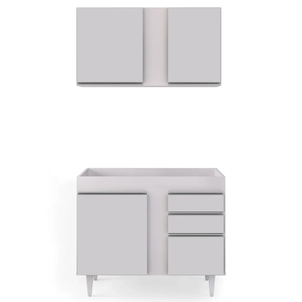 Armário Aéreo Indiana e Balcão Para Pia 100cm Luziania Branco - Lumil Móveis