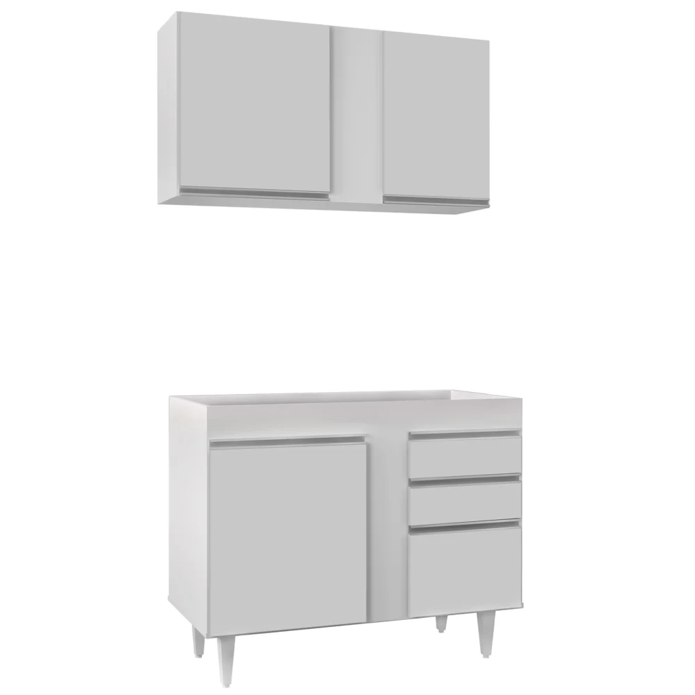 Armário Aéreo Indiana e Balcão Para Pia 100cm Luziania Branco - Lumil Móveis