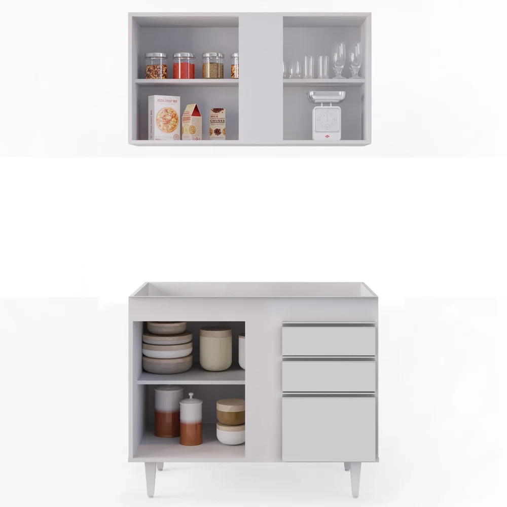 Armário Aéreo Indiana e Balcão Para Pia 100cm Luziania Branco - Lumil Móveis