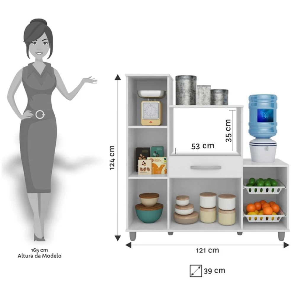 Armário de Cozinha Com Fruteira e Nicho Ibiza Branco - Lumil Móveis