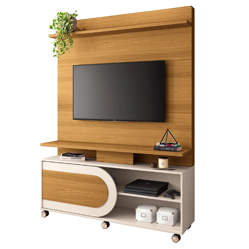 Estante Painel de TV 55 Pol 136cm Órbis Cinamomo/Off White - HB Móveis