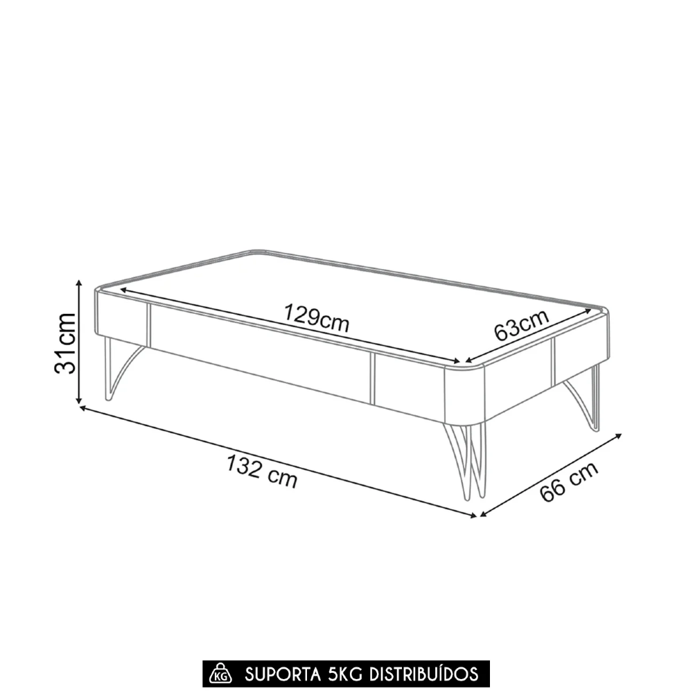 Mesa de Centro Para Sala Pés de Aço Cadenza Pistache/Castanho - HB Móveis