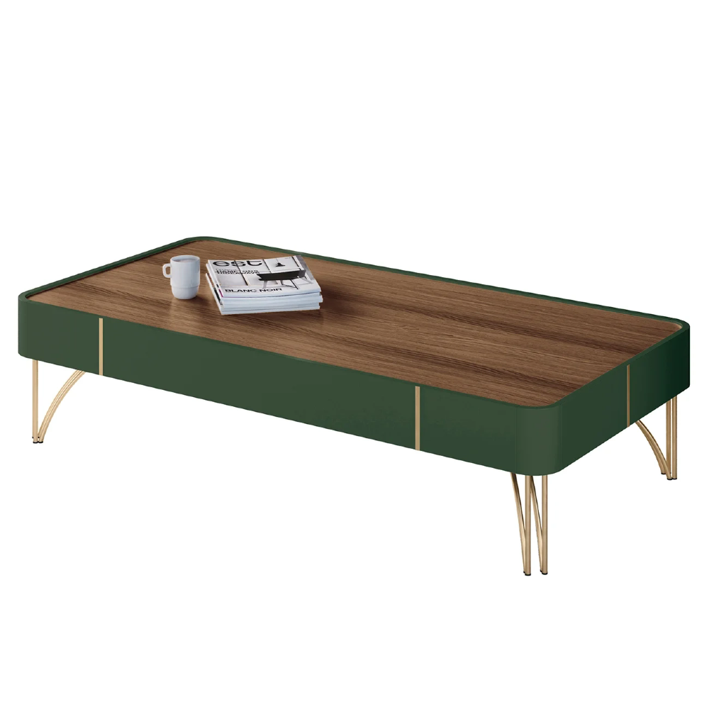 Mesa de Centro Para Sala Pés de Aço Cadenza Pistache/Castanho - HB Móveis