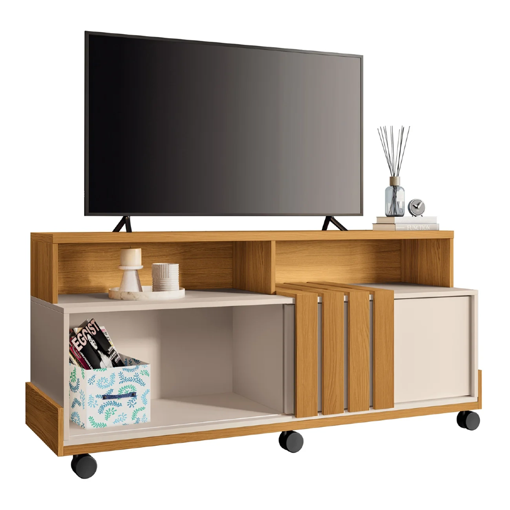 Rack Bancada de TV 50 Pol 136cm Graci Cinamomo/Off White - HB Móveis