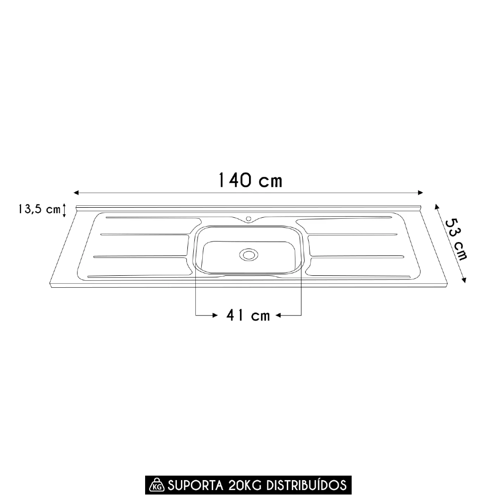 Pia de Cozinha com Cuba e Válvula Bali 140cm Aço Inox - Ghel Plus