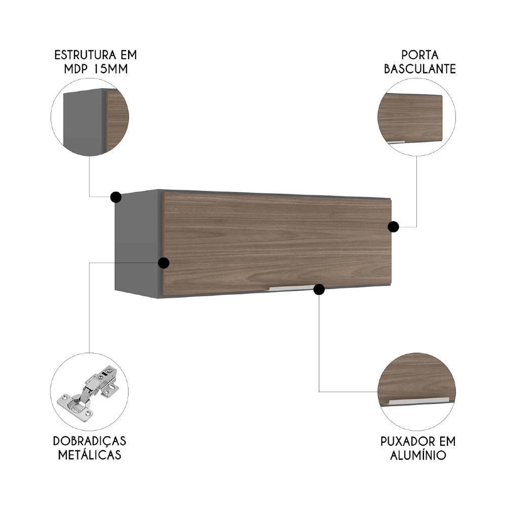 Armário de Cozinha Aéreo 70cm Pérola Z34 Grafite/Freijó     - Mpozenato