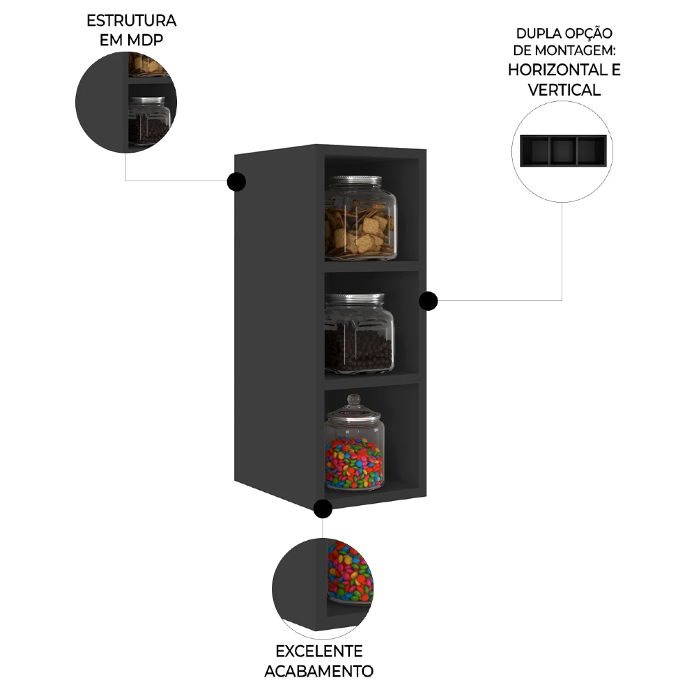 Nicho Aéreo Adega Vertical 20cm Pérola Z34 Preto            - Mpozenato