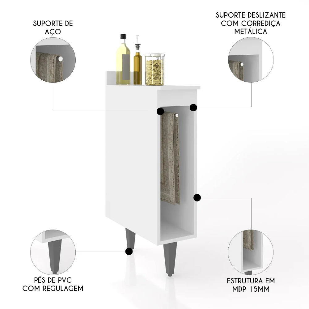Balcão de Cozinha Porta Pano 20cm Pérola Z34 Branco         - Mpozenato
