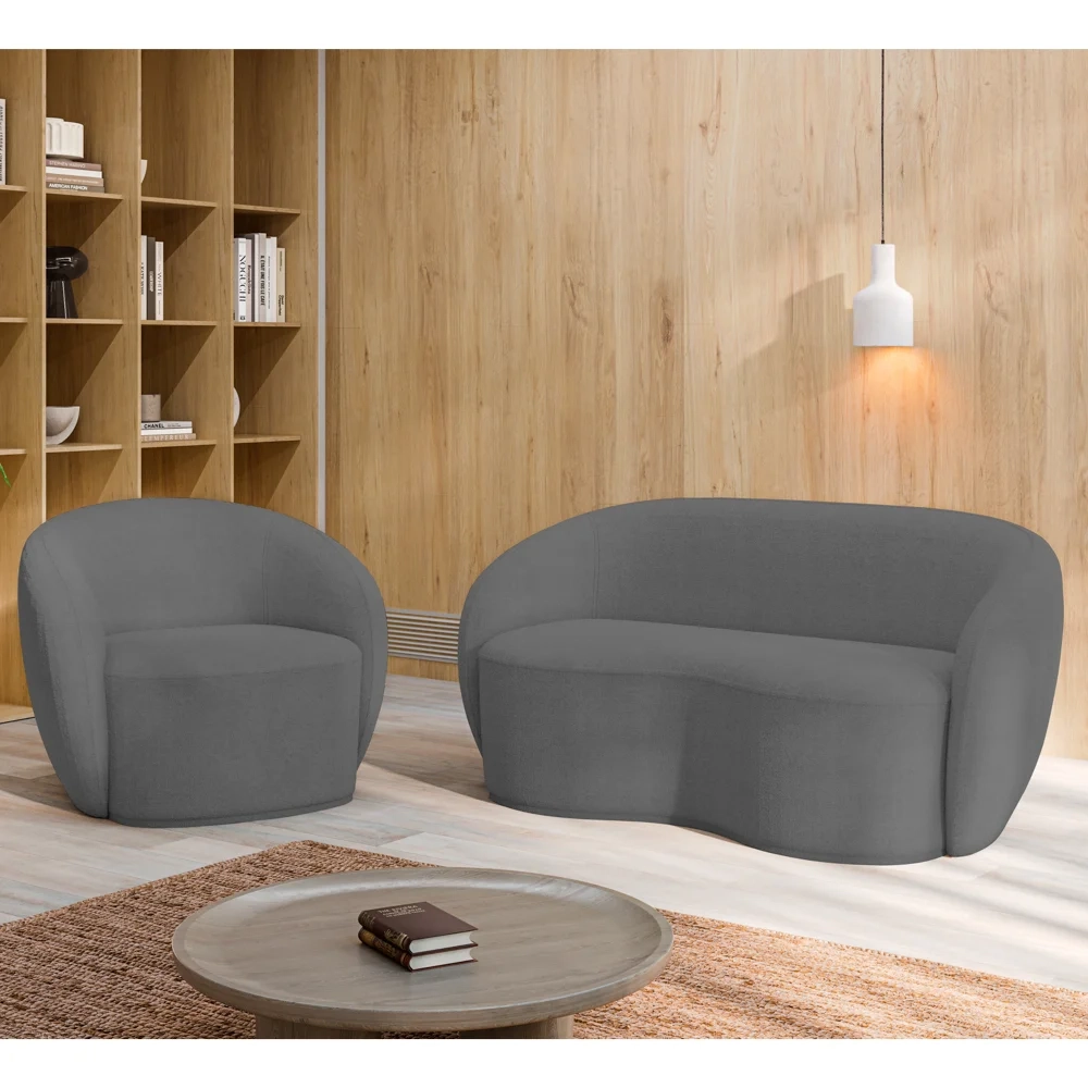 Sofá 2 Lugares Living 160cm e 1 Poltrona Giratória Garbin Z08 Boucle Cinza - Mpozenato