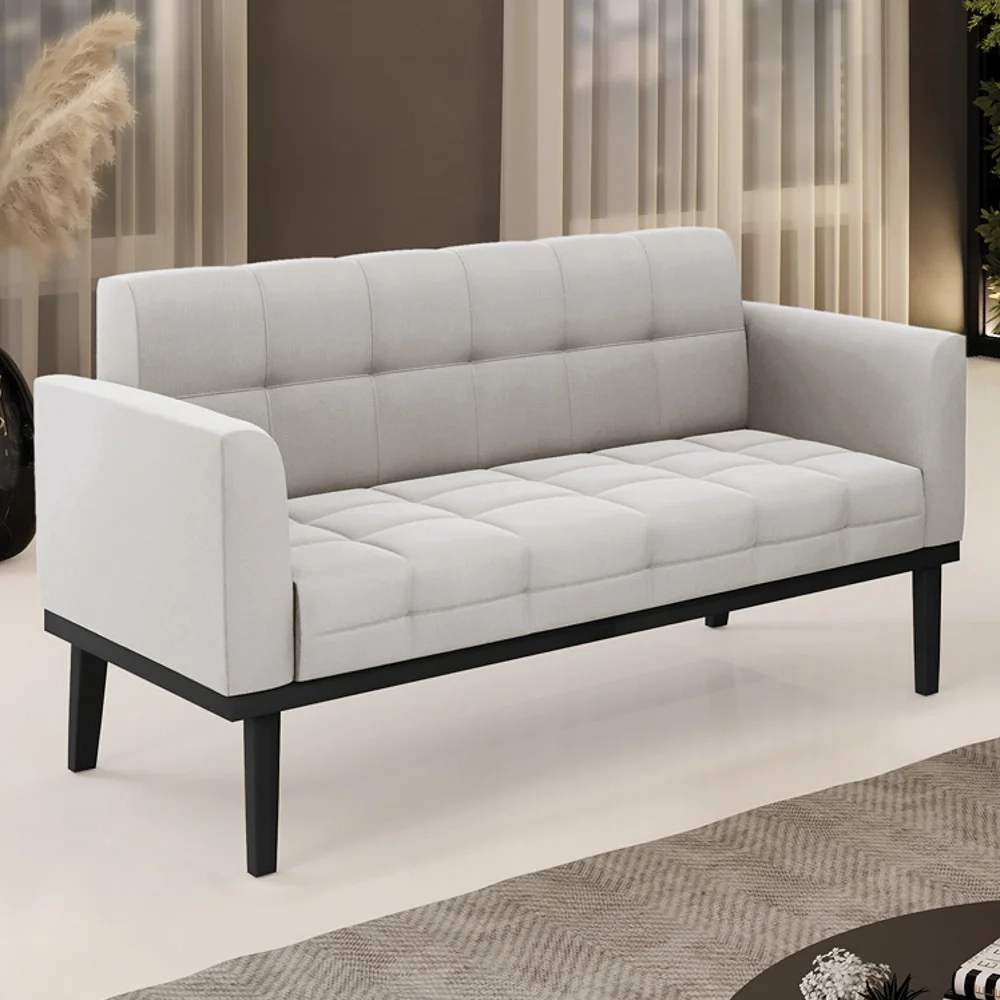 Sofá Namoradeira Base Madeira Preto Ana Veludo Cinza - Ibiza