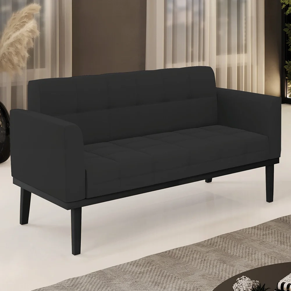 Sofá Namoradeira Base Madeira Preto Ana Veludo Preto - Ibiza