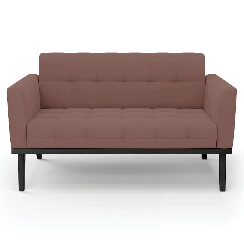 Sofá Namoradeira Base Madeira Preto Ana Veludo Rose - Ibiza