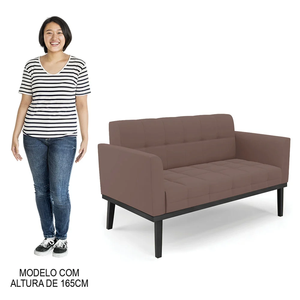 Sofá Namoradeira Base Madeira Preto Ana Veludo Rose - Ibiza