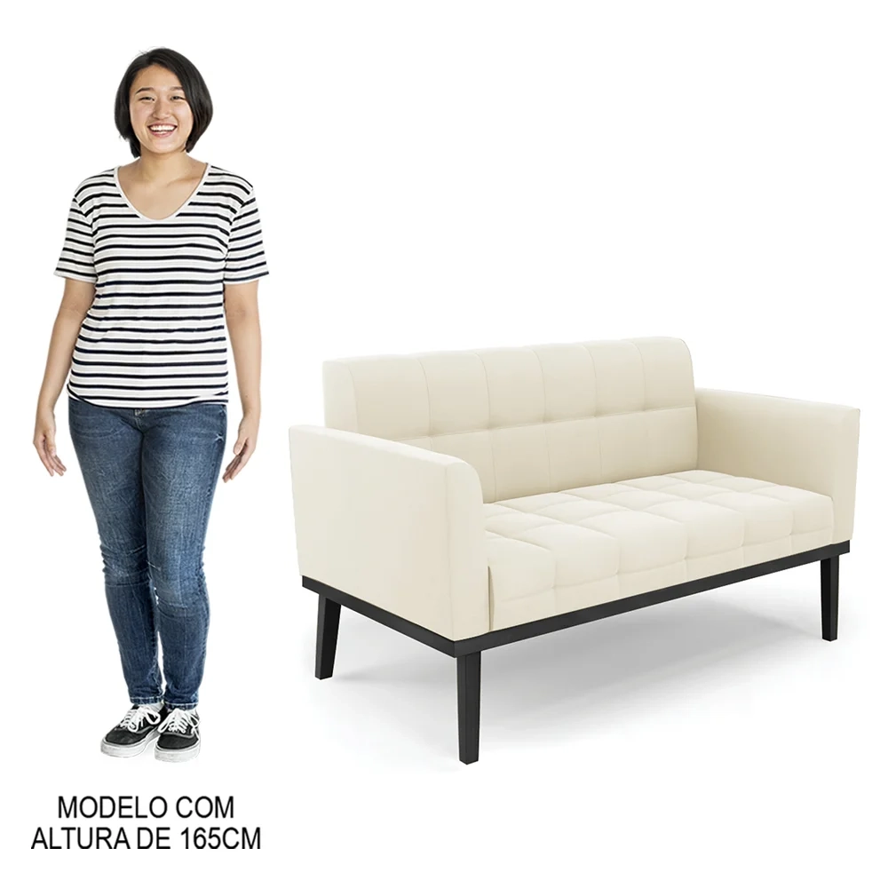 Sofá Namoradeira e 2 Poltronas Base Madeira Preto Ana Veludo Bege - Ibiza