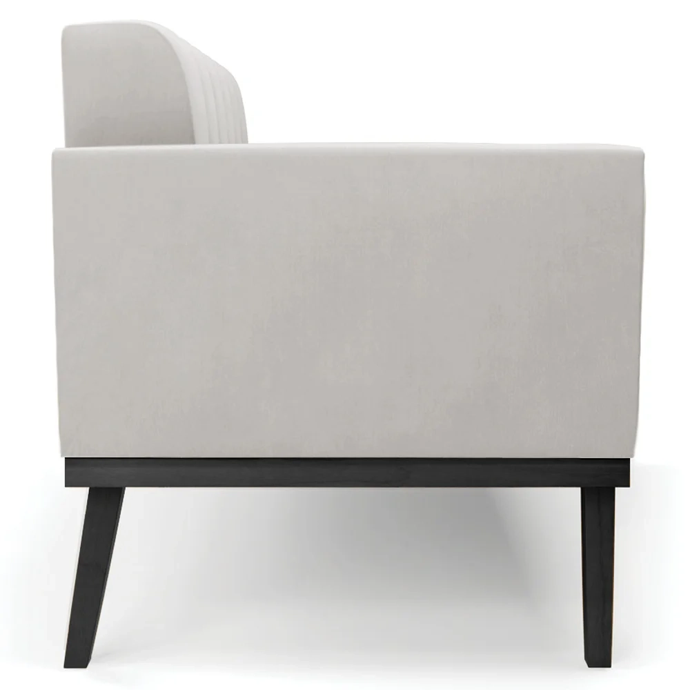 Sofá Namoradeira e 2 Poltronas Base Madeira Preto Ana Veludo Cinza - Ibiza