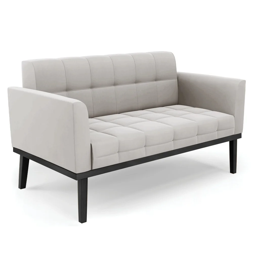 Sofá Namoradeira e 2 Poltronas Base Madeira Preto Ana Veludo Cinza - Ibiza