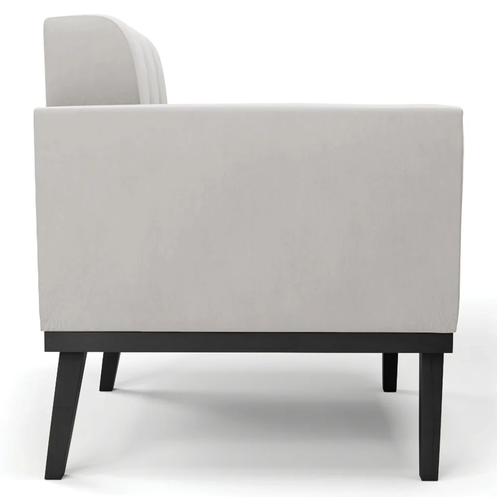 Sofá Namoradeira e 2 Poltronas Base Madeira Preto Ana Veludo Cinza - Ibiza