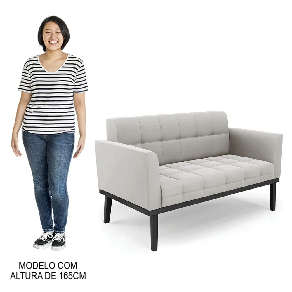 Sofá Namoradeira e 2 Poltronas Base Madeira Preto Ana Veludo Cinza - Ibiza