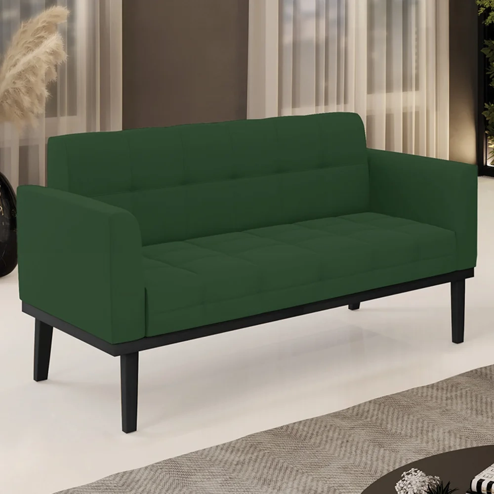 Sofá Namoradeira Base Madeira Preto Ana Veludo Verde - Ibiza