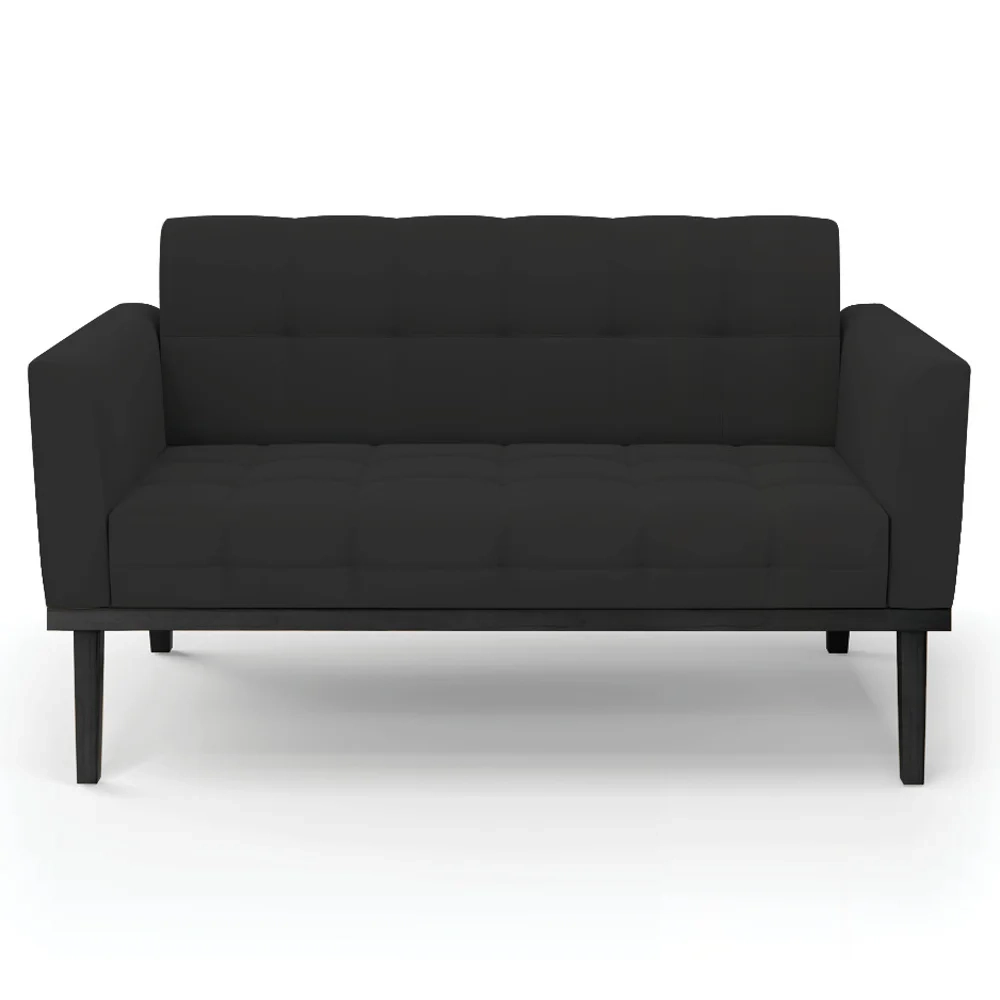 Sofá Namoradeira e 2 Poltronas Base Madeira Preto Ana Veludo Preto - Ibiza