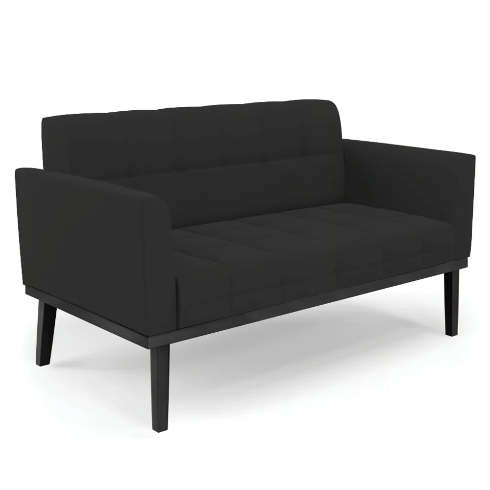 Sofá Namoradeira e 2 Poltronas Base Madeira Preto Ana Veludo Preto - Ibiza