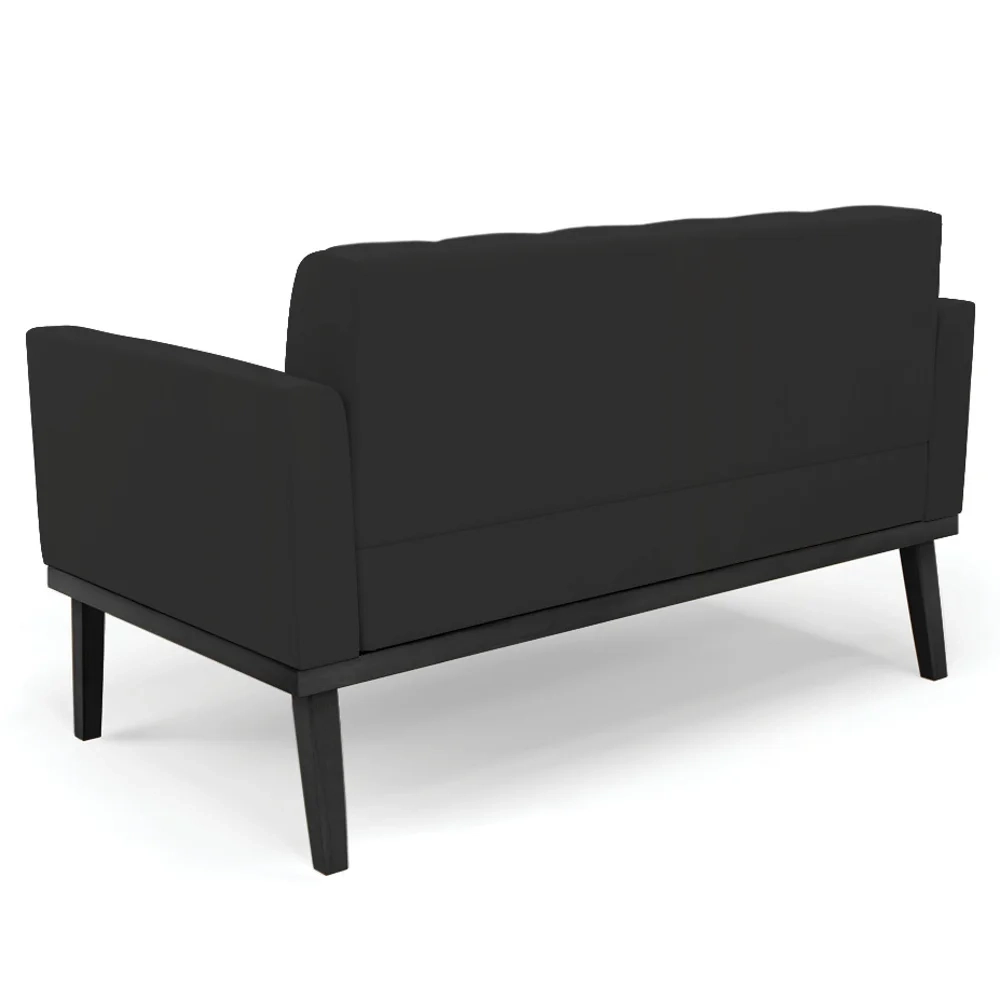 Sofá Namoradeira e 2 Poltronas Base Madeira Preto Ana Veludo Preto - Ibiza