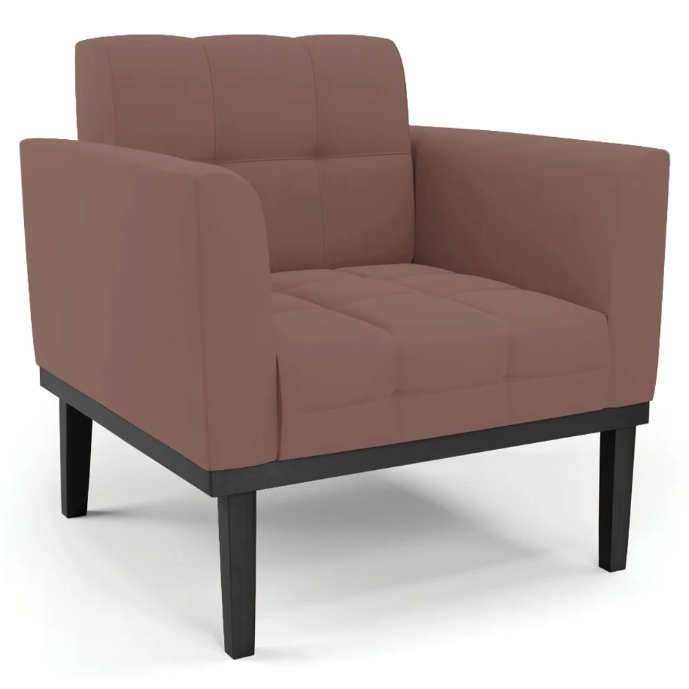 Sofá Namoradeira e 2 Poltronas Base Madeira Preto Ana Veludo Rosê - Ibiza