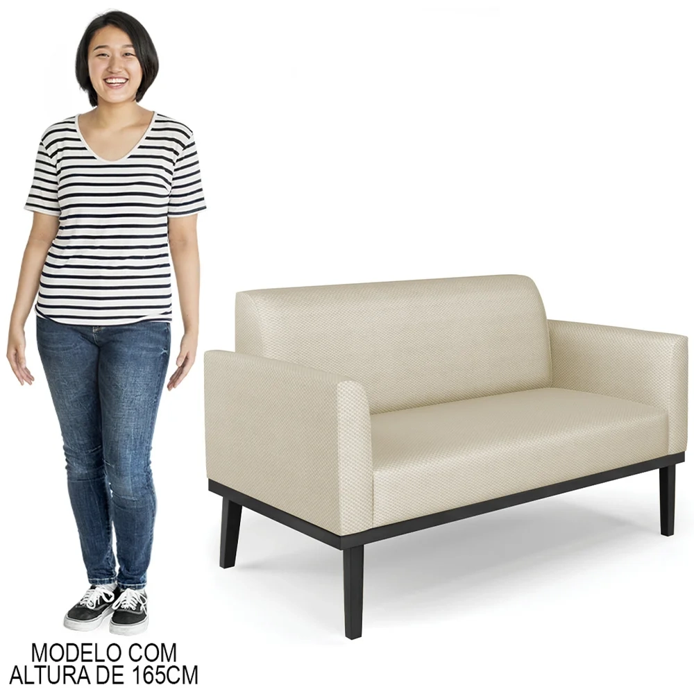 Sofá Namoradeira e 2 Poltronas Base Madeira Preto Maressa Veludo Luxo Off White - Ibiza