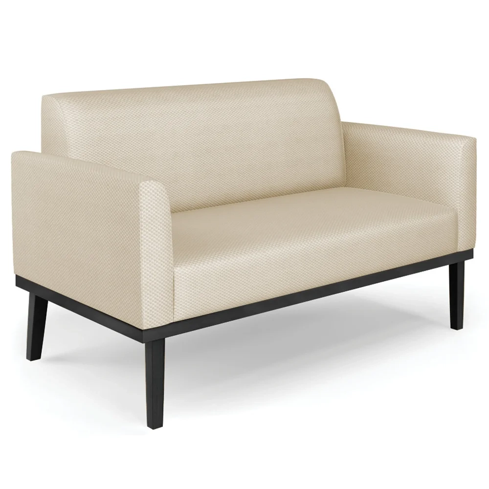 Sofá Namoradeira e 2 Poltronas Base Madeira Preto Maressa Veludo Luxo Off White - Ibiza