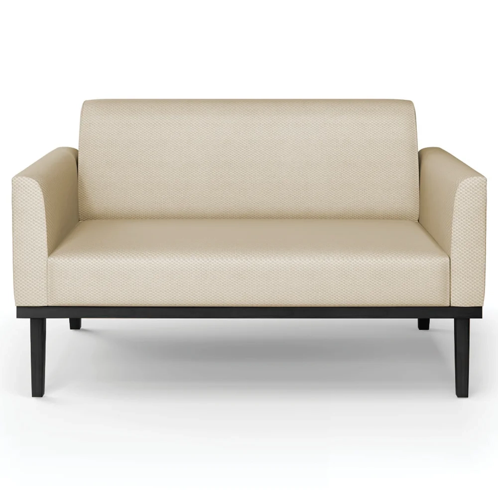 Sofá Namoradeira e 2 Poltronas Base Madeira Preto Maressa Veludo Luxo Off White - Ibiza