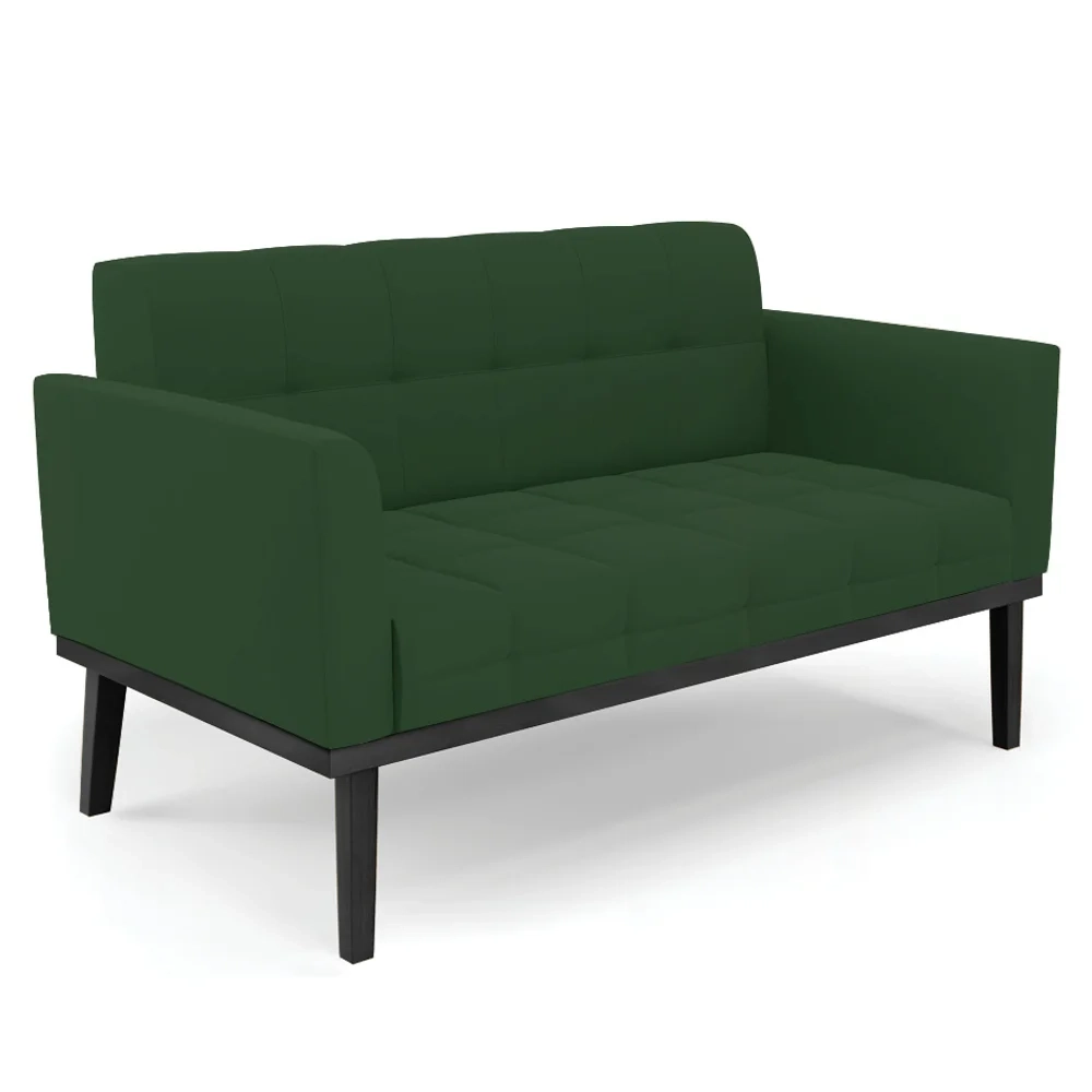 Sofá Namoradeira e 2 Poltronas Base Madeira Preto Ana Veludo Verde - Ibiza