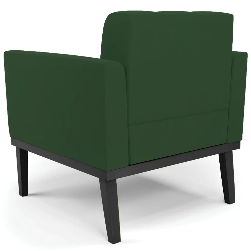 Sofá Namoradeira e 2 Poltronas Base Madeira Preto Ana Veludo Verde - Ibiza