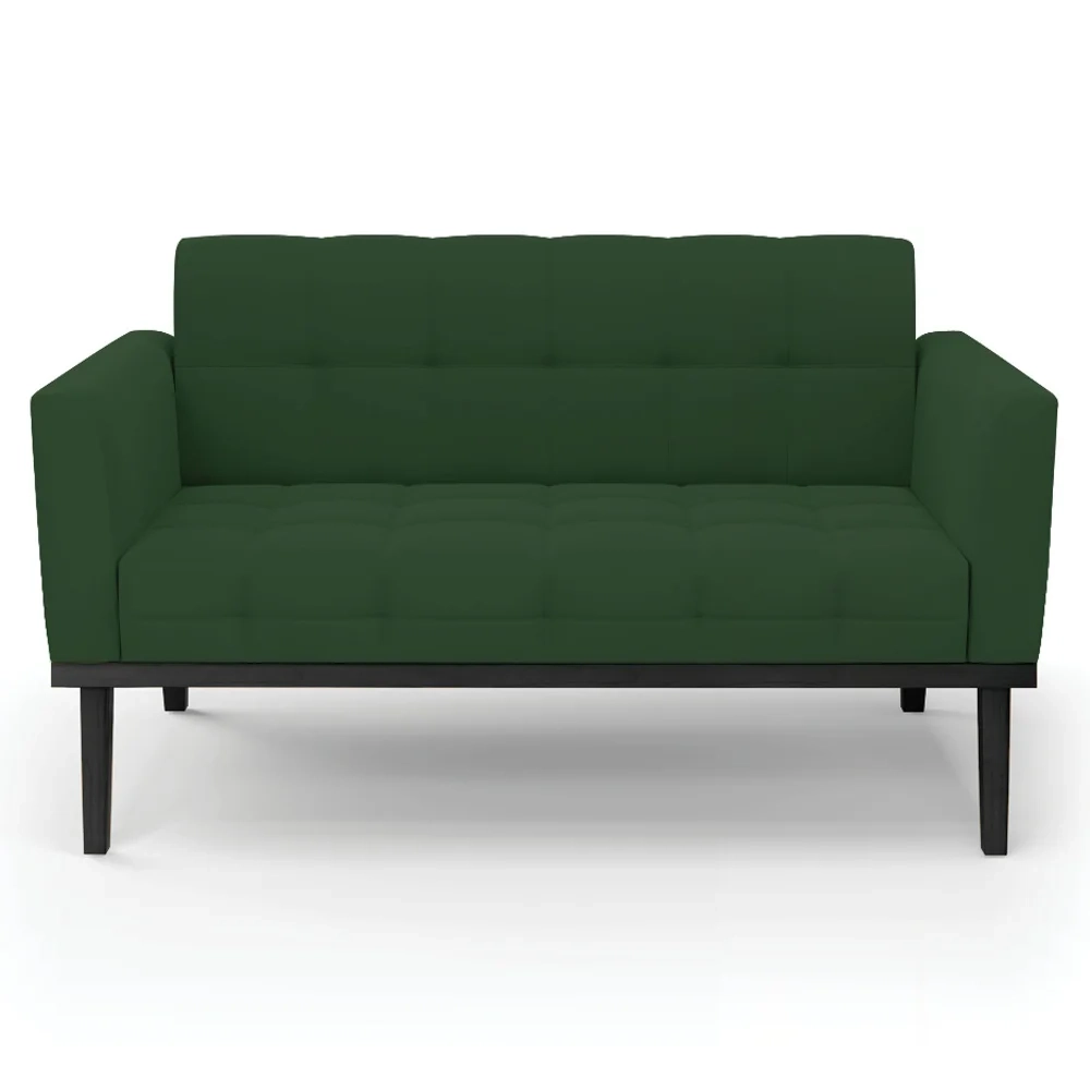 Sofá Namoradeira e 2 Poltronas Base Madeira Preto Ana Veludo Verde - Ibiza