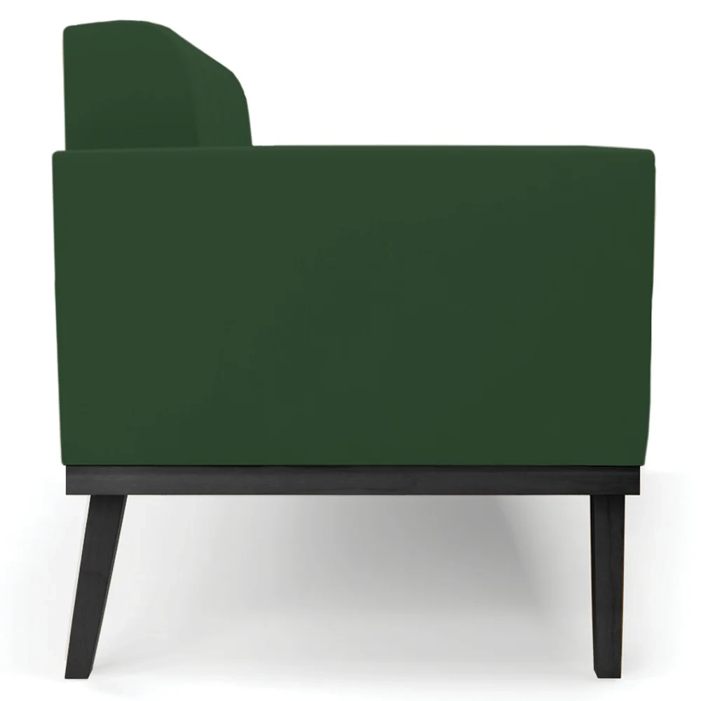 Sofá Namoradeira e 2 Poltronas Base Madeira Preto Ana Veludo Verde - Ibiza