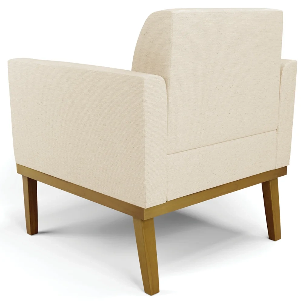 Sofá Namoradeira e 2 Poltronas Base Madeira Castanho Maressa Linho Bege - Ibiza