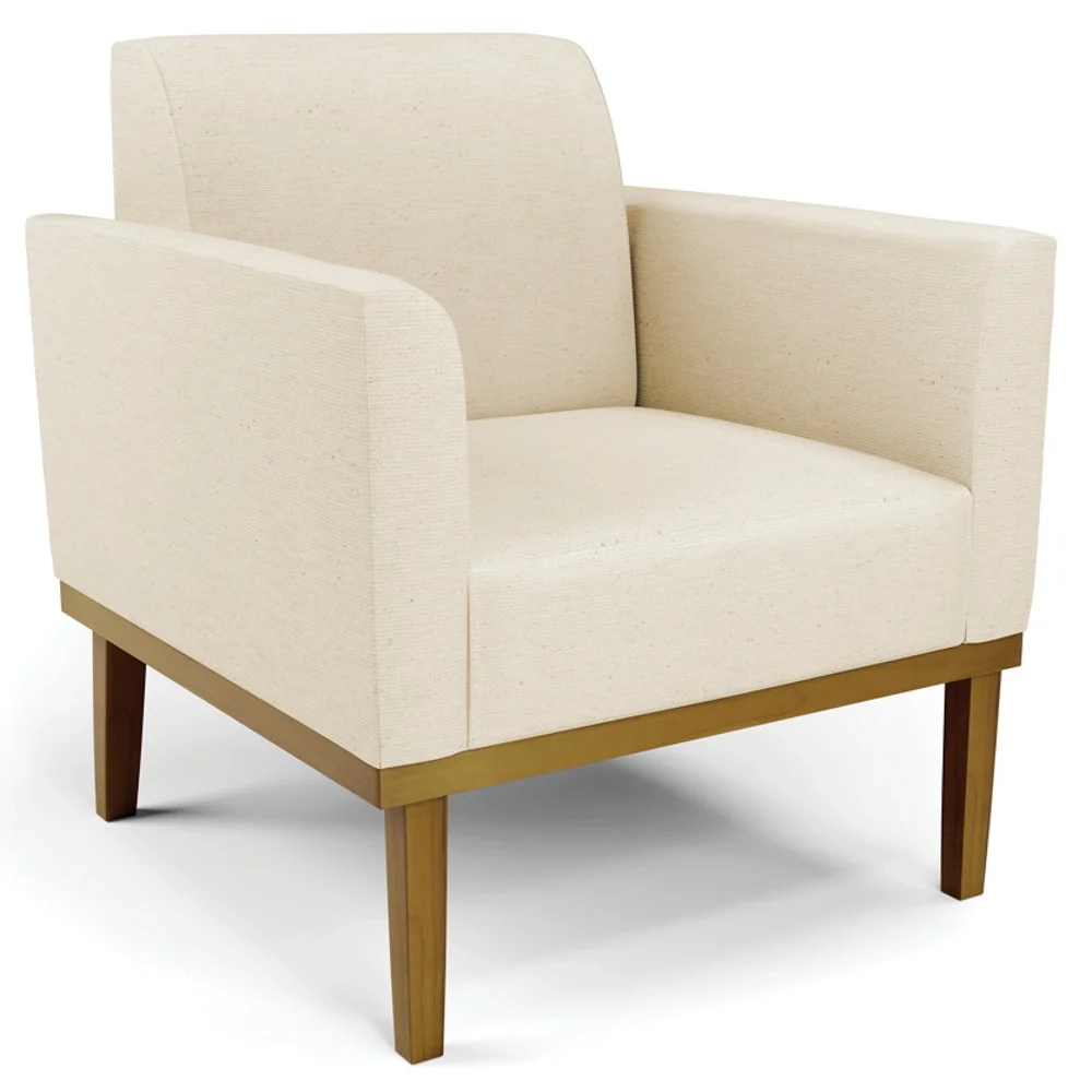 Sofá Namoradeira e 2 Poltronas Base Madeira Castanho Maressa Linho Bege - Ibiza