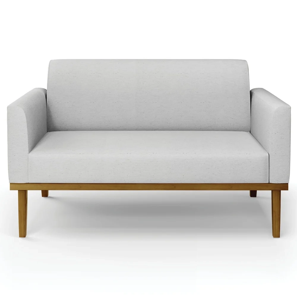 Sofá Namoradeira e 2 Poltronas Base Madeira Castanho Maressa Linho Cinza - Ibiza