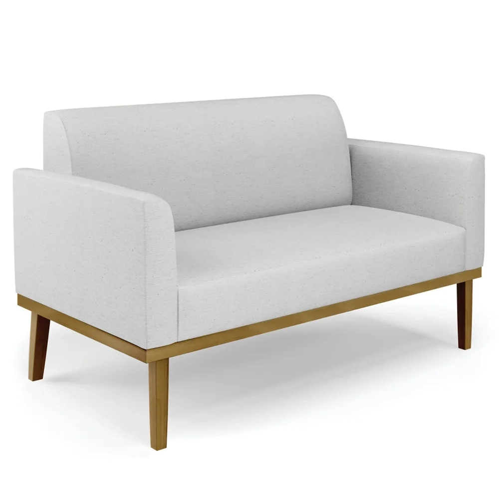 Sofá Namoradeira e 2 Poltronas Base Madeira Castanho Maressa Linho Cinza - Ibiza