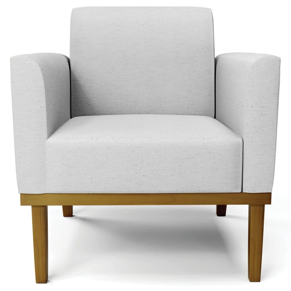 Sofá Namoradeira e 2 Poltronas Base Madeira Castanho Maressa Linho Cinza - Ibiza