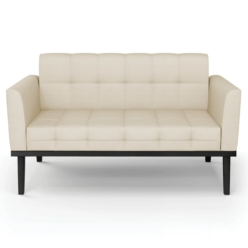 Sofá Namoradeira e 2 Poltronas Base Madeira Preto Ana Veludo Luxo Off White - Ibiza